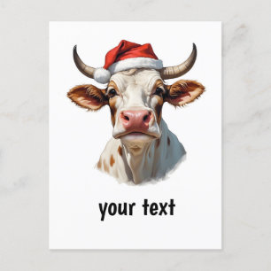 Cartão Postal vaca de natal engraçada com seu texto