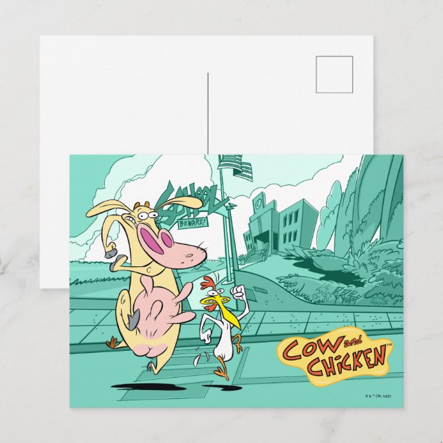 Cartão Postal Vaca e Galinha Executando Gráfico (Frente/Verso)