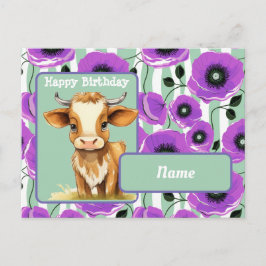 Cartão Postal Vaca e Papoulas Feliz Aniversário