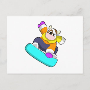 Cartão Postal Vaca fazendo snowboard com snowboard