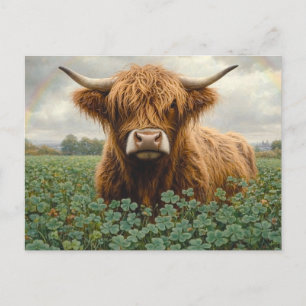 Cartão Postal Vaca Highland num Campo de Vestuário