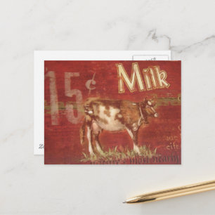 Cartão Postal Vaca Leiteira Vintage 15 centavos de leite