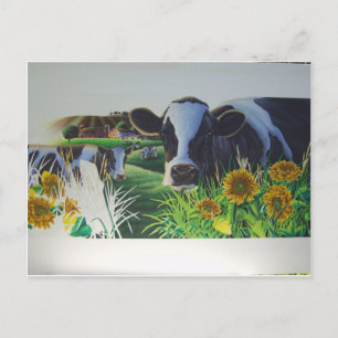Cartão Postal Vaca-Moo Com SunFlowers