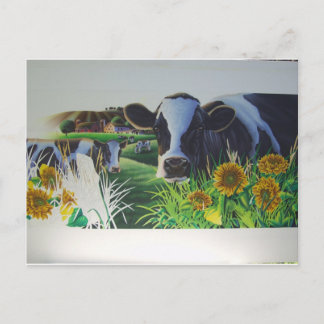 Cartão Postal Vaca-Moo Com SunFlowers