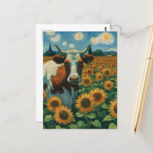 Cartão Postal Vaca nos girassóis Van Gogh