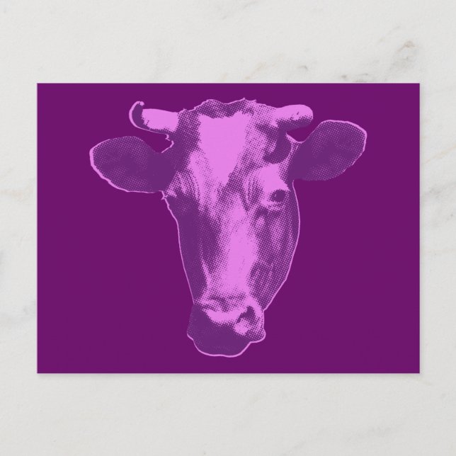 Cartão Postal Vaca Pop Art Rosa e Roxo (Frente)