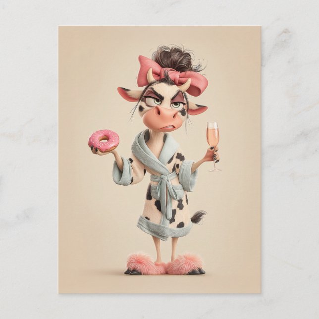 Cartão Postal Vaca Sassy no modo Spa (Frente)