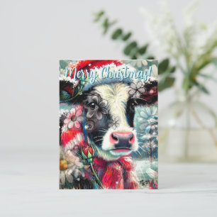 Cartão Postal Vaca Sonhando com Tempos Mais Quentes Floral Perso