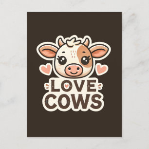 Cartão Postal Vacas de Amor Design de Vegan - Ilustração de Vaca