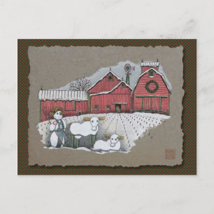Cartão Postal Vacas e Barn de Neve