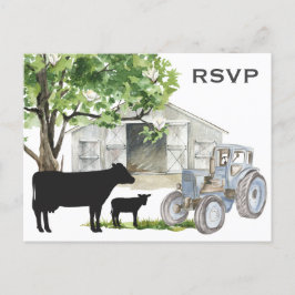 Cartão Postal Vacas e Trator Country Fazenda Casamento RSVP