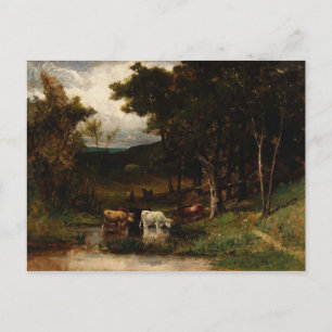Cartão Postal Vacas Em Stream Perto De Árvores - Edward Banister