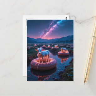 Cartão Postal Vacas engraçadas de fantasia em uma viagem de jang