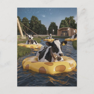 Cartão Postal Vacas engraçadas em uma viagem flutuante