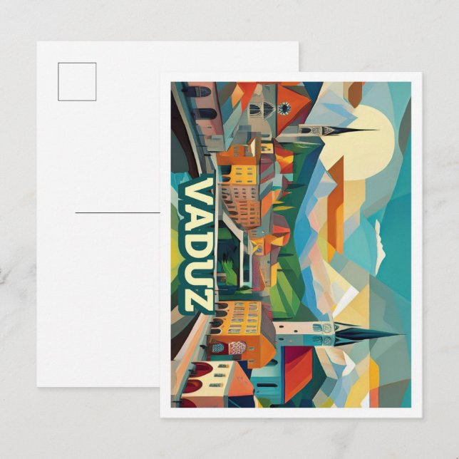 Cartão Postal Vaduz Liechtenstein Viagem artístico colorido (Frente/Verso)