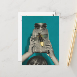 Cartão Postal vaga-lume em um colagem minimalista retrô 