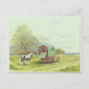 Cartão Postal Vagão de cigano e primavera de cavalo