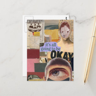Cartão Postal Vai Ficar Tudo Bem Colagem Surreal de Mídia Mista