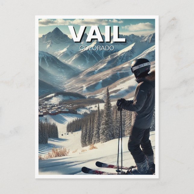Cartão Postal Vail Colorado Ski Snowboard (Frente)