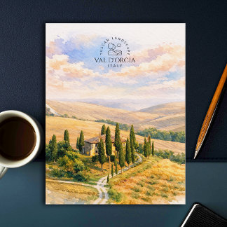 Cartão Postal Val d'Orcia, Itália | Paisagem Toscana em Aquarela