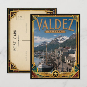 Cartão Postal Valdez Alasca Arte Deco Vintage Idade Dourada