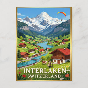 Cartão Postal Vale Alpino dos Alpes Suíços Interlaken