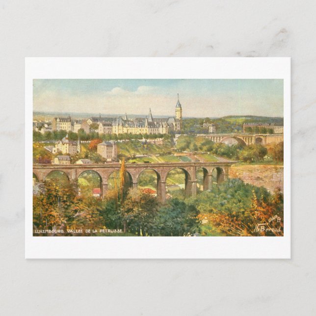 Cartão Postal Vale da Petrusse vintage, Luxemburgo (Frente)