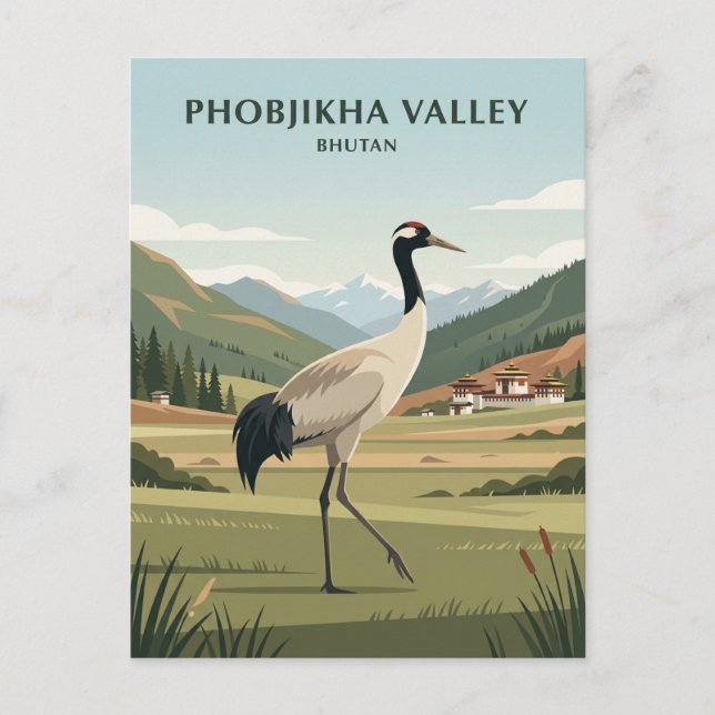 Cartão Postal Vale de Phobjikha Butão (Frente)