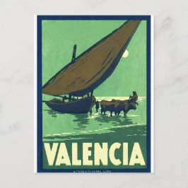Cartão Postal Valência, Espanha, barco de pesca no mar, vintage