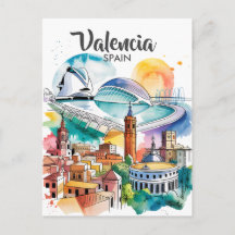 Valência Espanha Paisagem Urbana Aquarela Viagem P