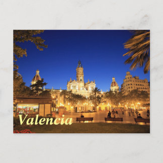 Cartão Postal Valência: Plaza Ayuntamiento por Noite