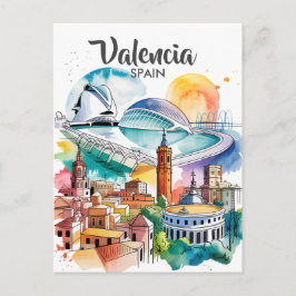 Cartão Postal Valencia Spain Cityscape Watercolor Travel Custom