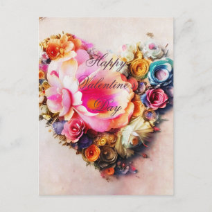 Cartão Postal Valentine de coração floral vintage