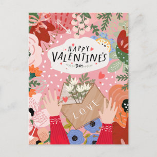 Cartão Postal Valentine Floral Colorida