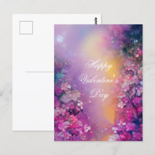 Cartão Postal Valentine floral enevoado rosa e roxo
