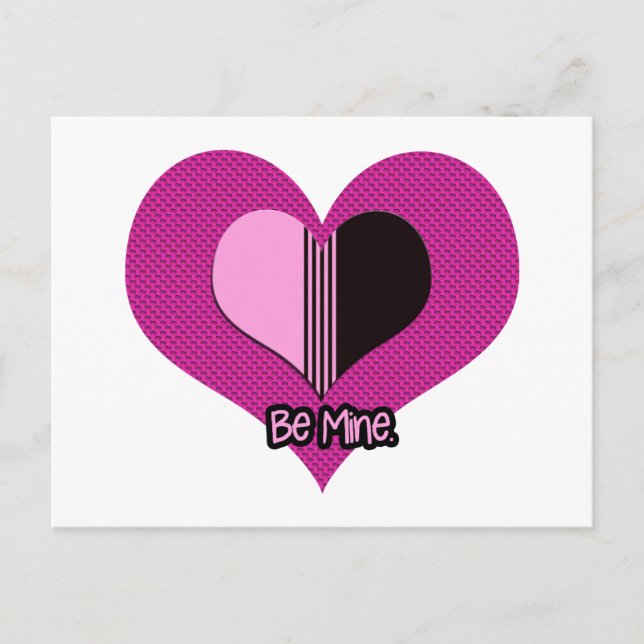 Cartão Postal Valentine Heart Pink and Black Be Mine (Frente)