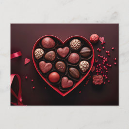 Cartão Postal valentine`s day chocolates in a heart shaped box