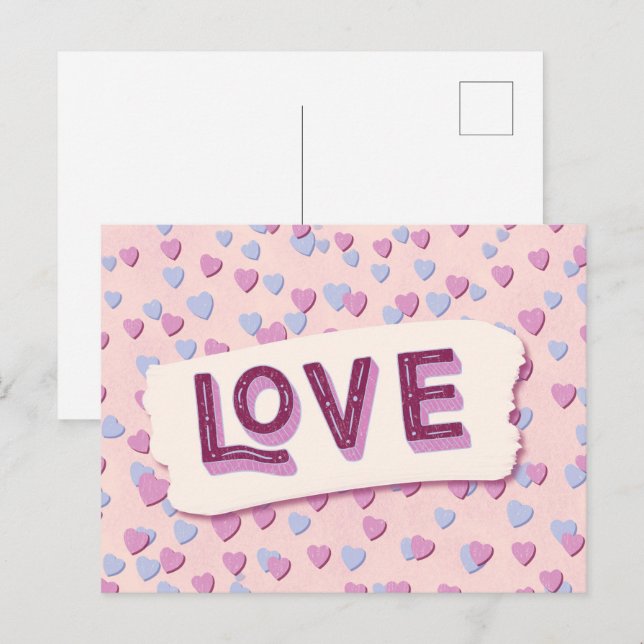 Cartão Postal Valentine’s Day Love Pink and Blue Hearts (Frente/Verso)