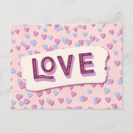 Cartão Postal Valentine’s Day Love Pink and Blue Hearts
