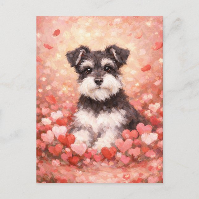 Cartão Postal Valentine Schnauzer with Hearts (Frente)