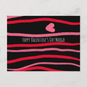 Cartão Postal Valentines Listrado e Coração Preto Pintado