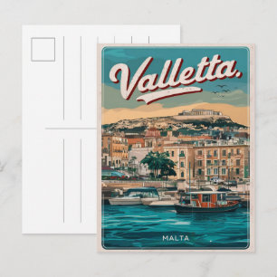 Cartão Postal Valletta Vintage, Malta lembranças de viagem e pre