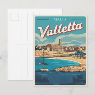 Cartão Postal Valletta Vintage, Malta lembranças de viagem e pre