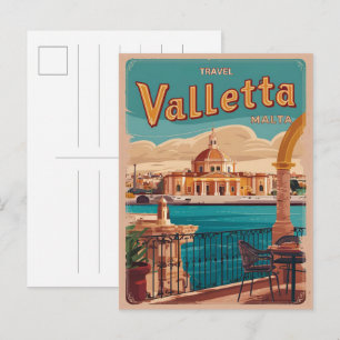 Cartão Postal Valletta Vintage, Malta lembranças de viagem e pre