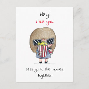 Cartão Postal Vamos ao Cinema Juntos / Chibi