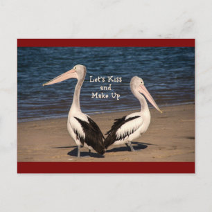 Cartão Postal "Vamos Beijar e Fazer as Pazes" Pelicanos na Praia