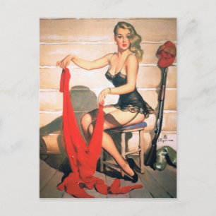 Cartão Postal Vamos Caçar - Arte Pin-up Vintage