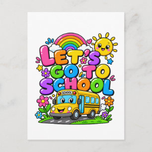 Cartão Postal Vamos Escola Colorido Design de Volta às Aulas
