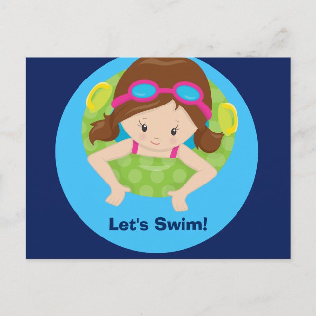 Cartão Postal Vamos nadar Festa de Aniversário na Piscina Morena (Frente)