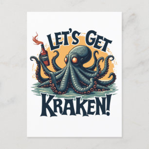 Cartão Postal Vamos Obter Octopus De Bebendo De Rum Funny Kraken